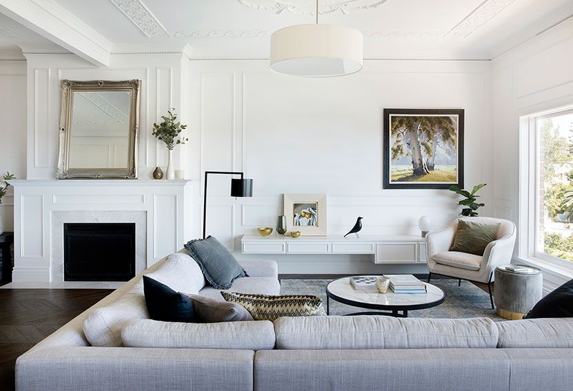 Modern White Living Room With Fireplace — Burmah Constructions In Kangaroo Valley, NSW