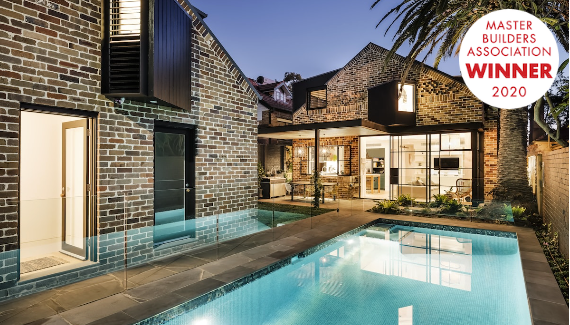 Brick House With a Pool and a Master Builders Association Winner 2020 Badge — Burmah Constructions In Kangaroo Valley, NSW