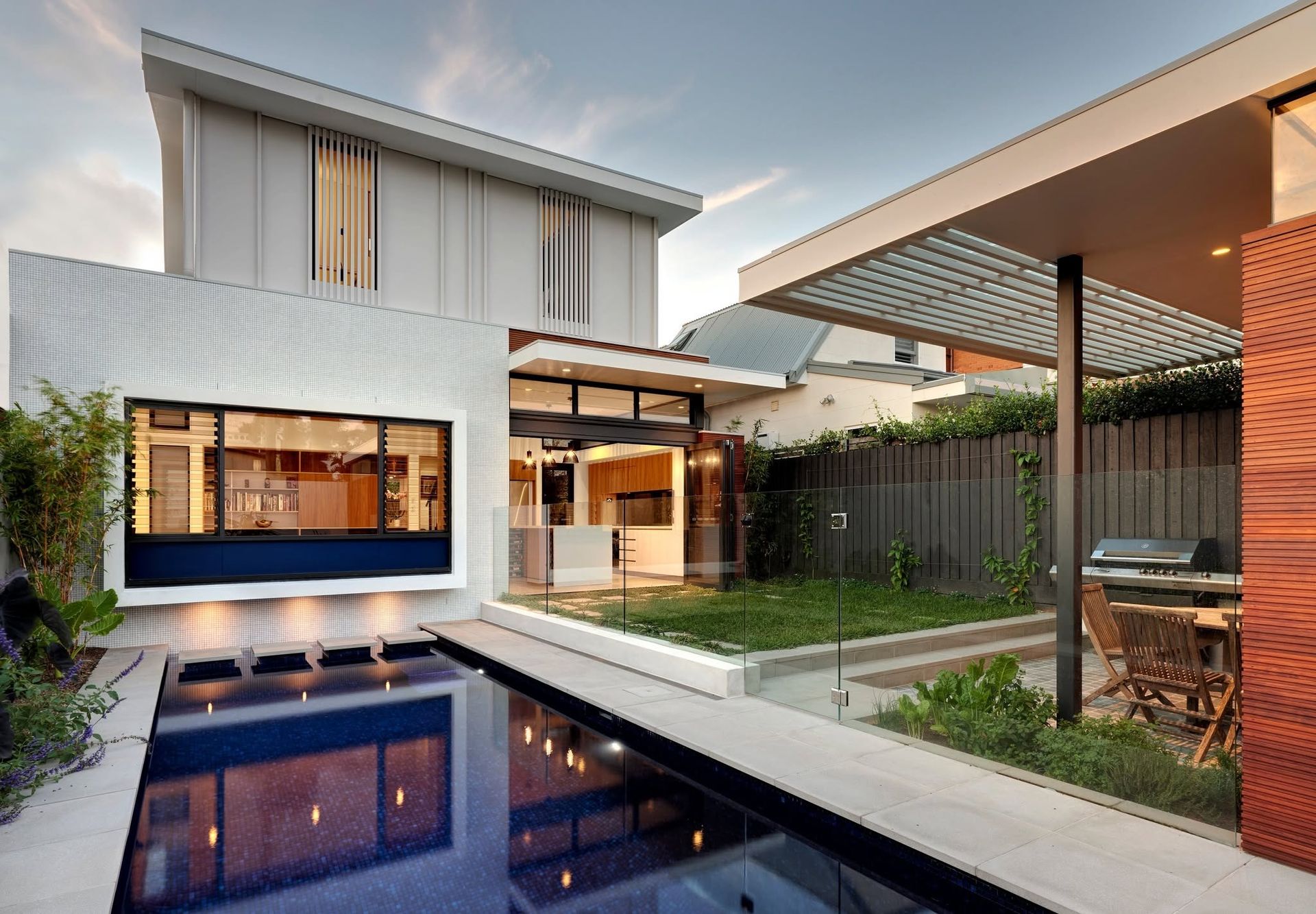Modern Home Exterior With Pool, Outdoor Dining Area — Burmah Constructions In Kangaroo Valley, NSW