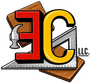 J&E LLC logo with red and yellow initials, carpenter&rsquo;s square, hammer, and wood plank background