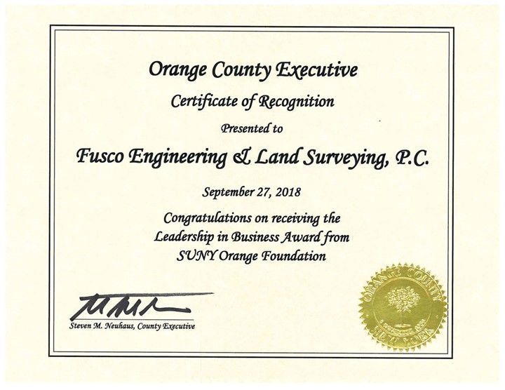 An orange county executive certificate of recognition for fusco engineering & land surveying p.c.