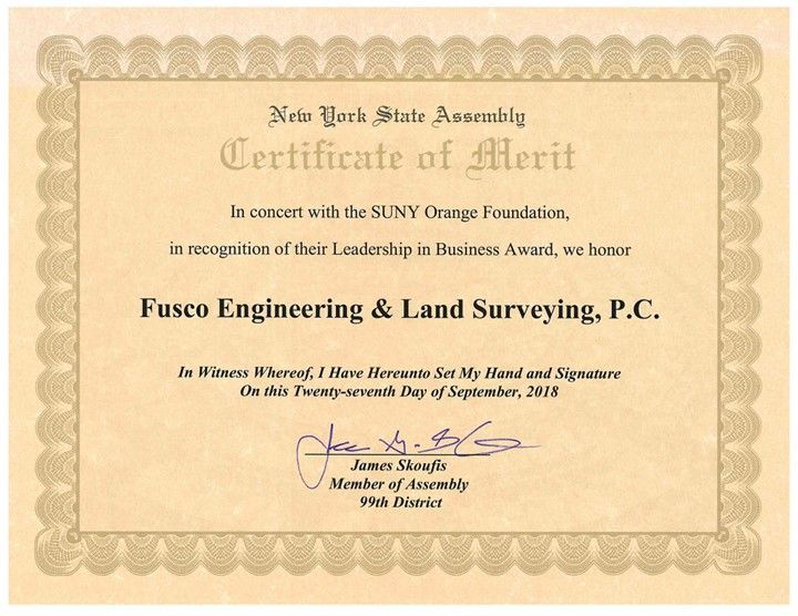 A certificate of merit for fusco engineering and land surveying p.c.
