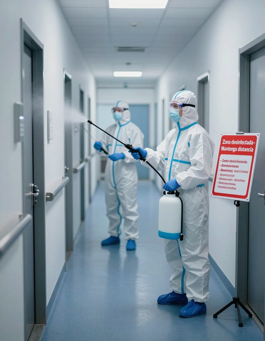 Equipo de limpieza y saneamiento en una instalación institucional