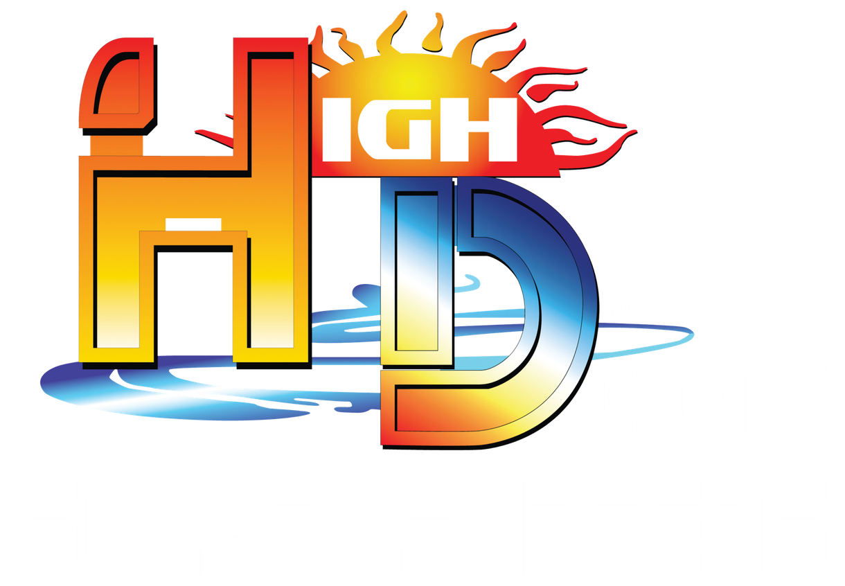 Colorful "HIGH HD" logo with orange and blue letters and flame accents on a white background