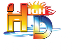 Colorful "HIGH HD" logo with orange and blue letters and flame accents on a white background