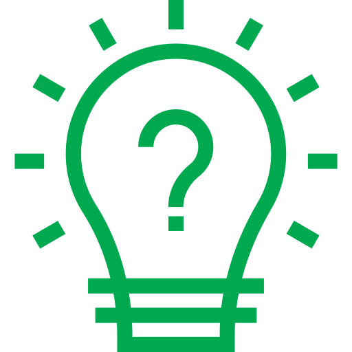 a green light bulb with a question mark inside of it .