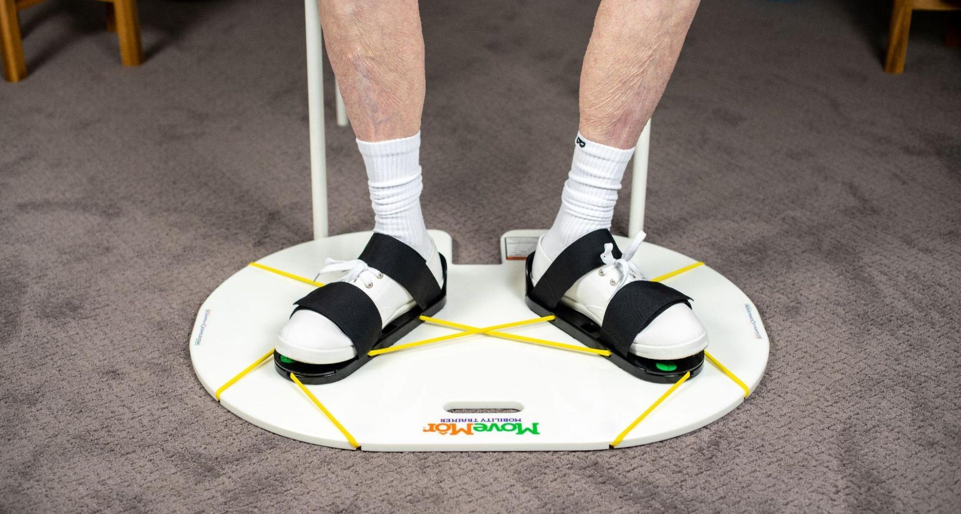 a person wearing sandals is standing on a white circle