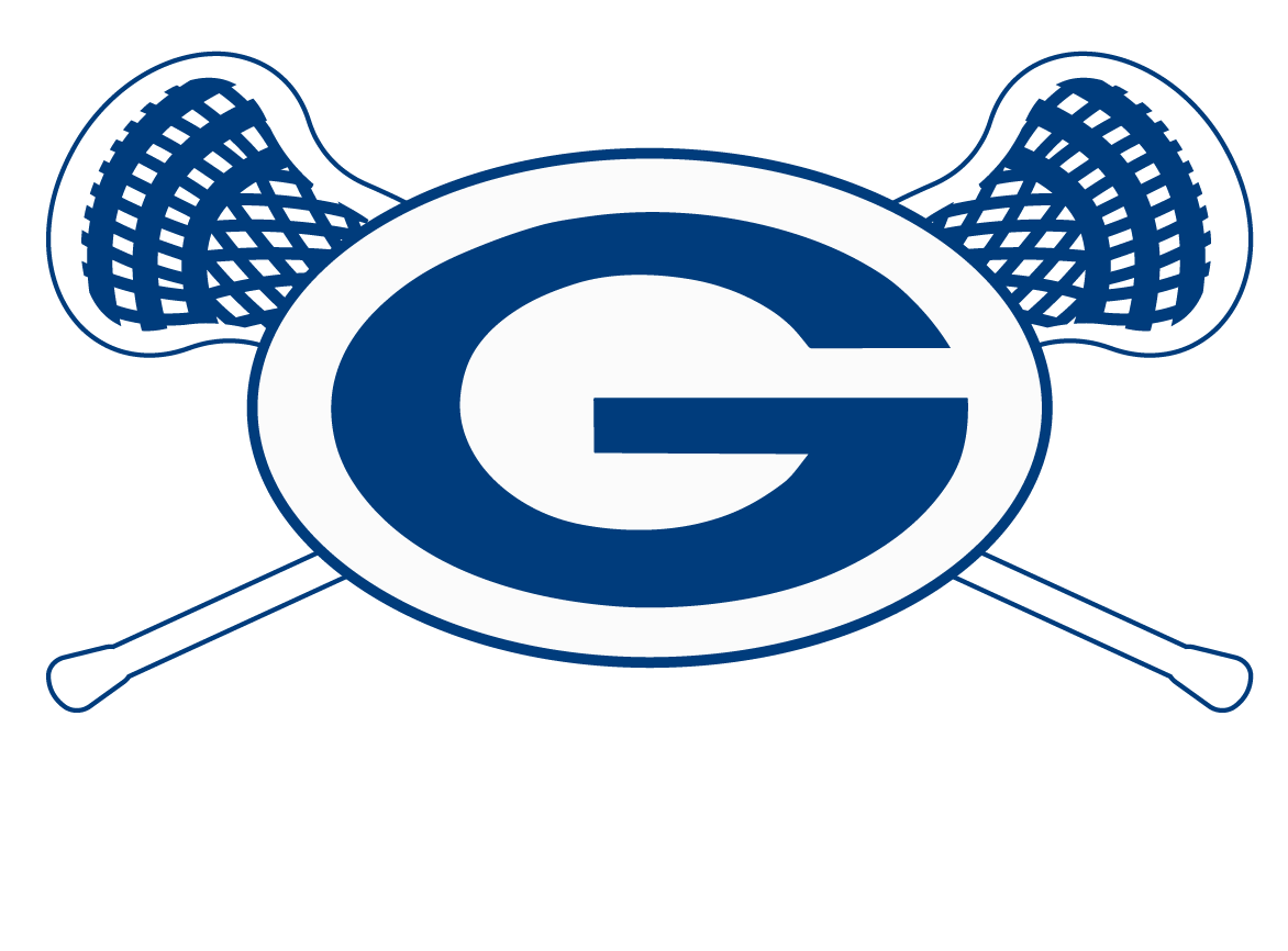 Blue and white crossed lacrosse sticks with a large G logo in the center