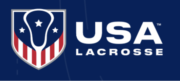 USA Lacrosse logo with shield emblem in red, white, and blue on a navy background