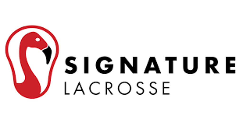 Signature Lacrosse logo with red lacrosse stick icon and black text on white background