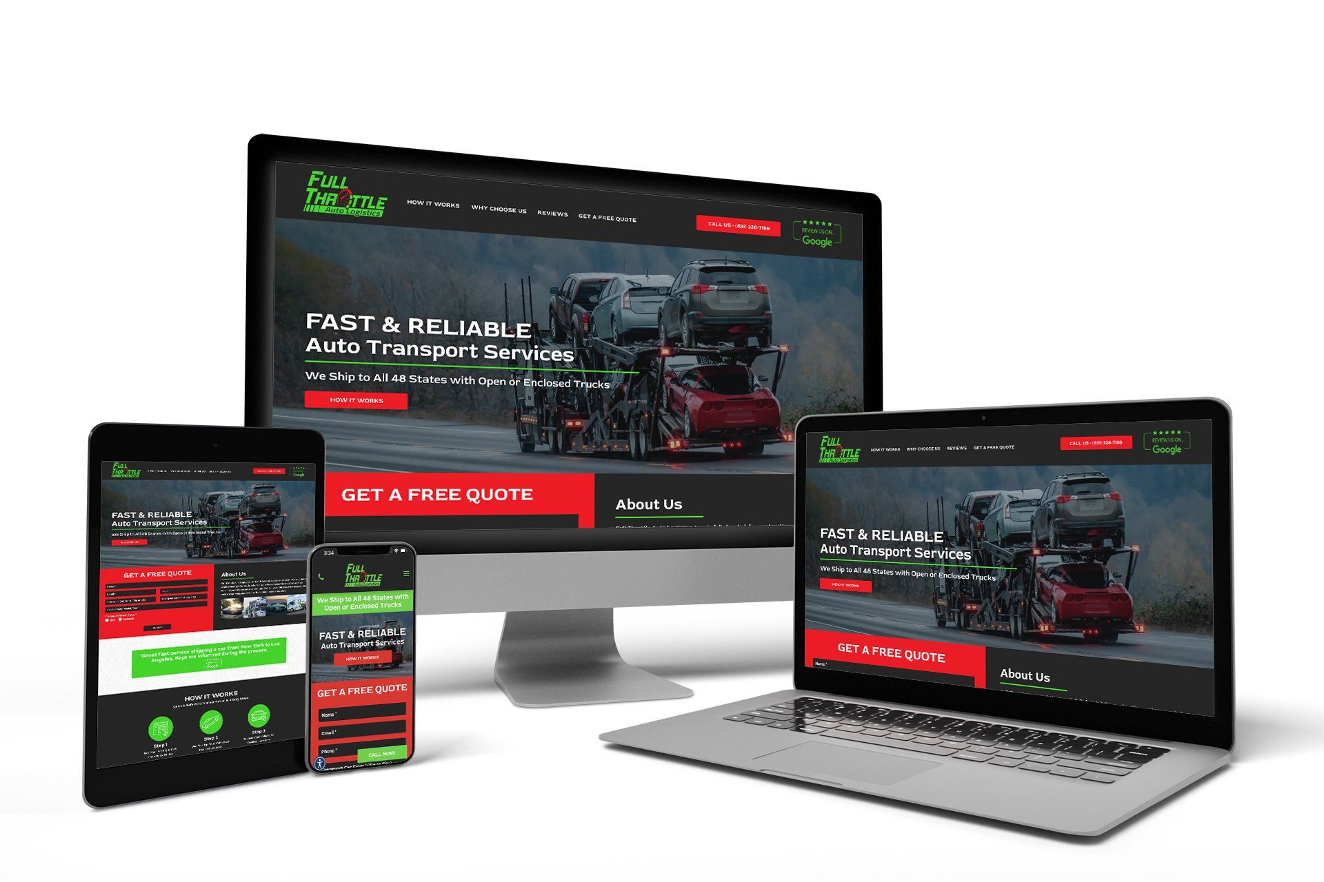 Full Throttle Auto Logistics - Device Mockups Full Throttle Auto Logistics - Device Mockups