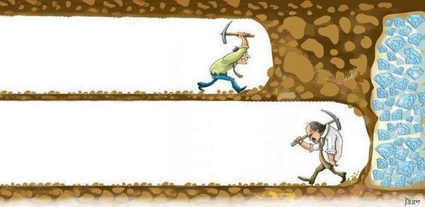 A cartoon of two men working in a tunnel.