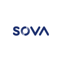 SOVA logo, dark blue text with a stylized