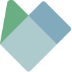 Ein blau-grünes herzförmiges Symbol auf weissem Hintergrund.