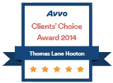 Avvo Clients’ Choice Award 2014 badge with name Thomas Lane Hooton and five stars