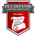 DUI Defense Lawyers Association badge with red shield and white scroll, marked “Member.”