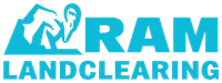 RAM Landclearing logo with a turquoise excavator icon and bold blue text