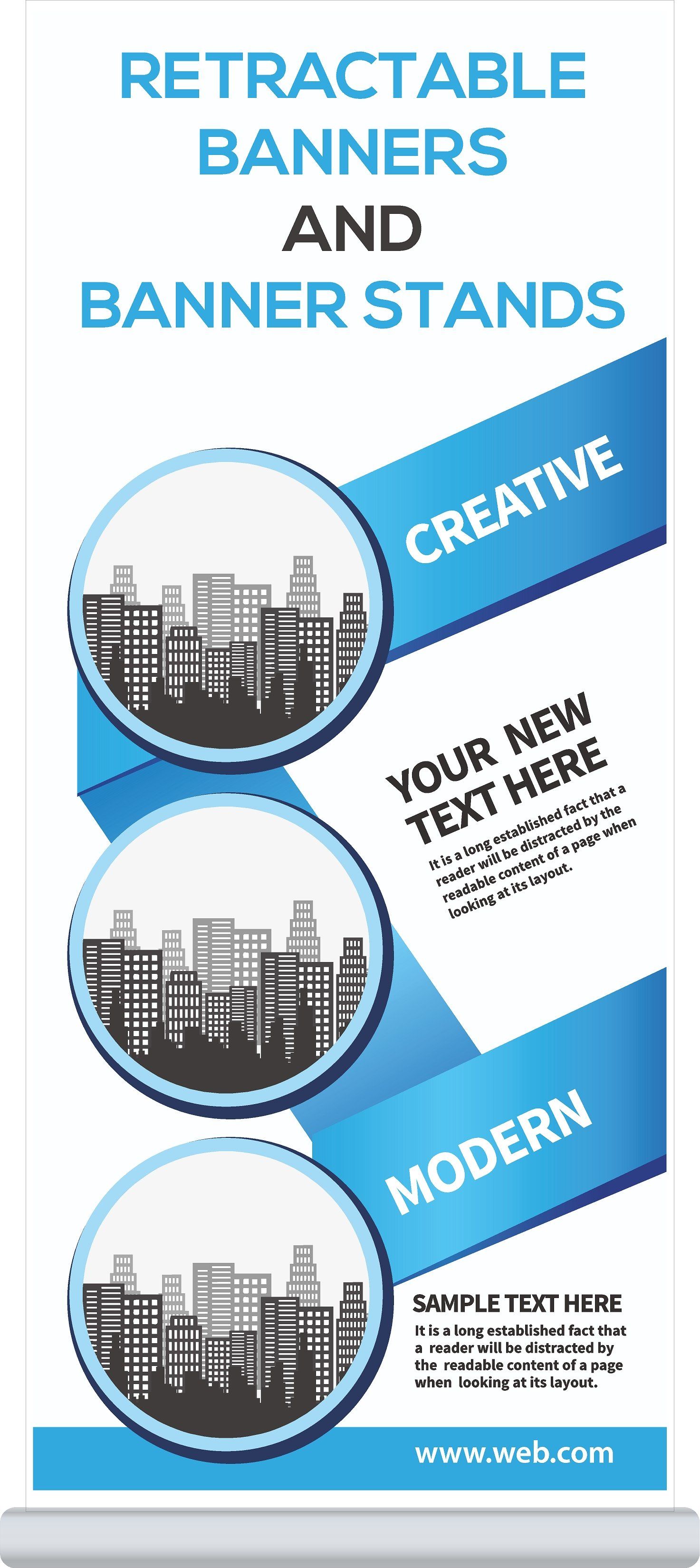 A banner that says retractable banners and banner stands