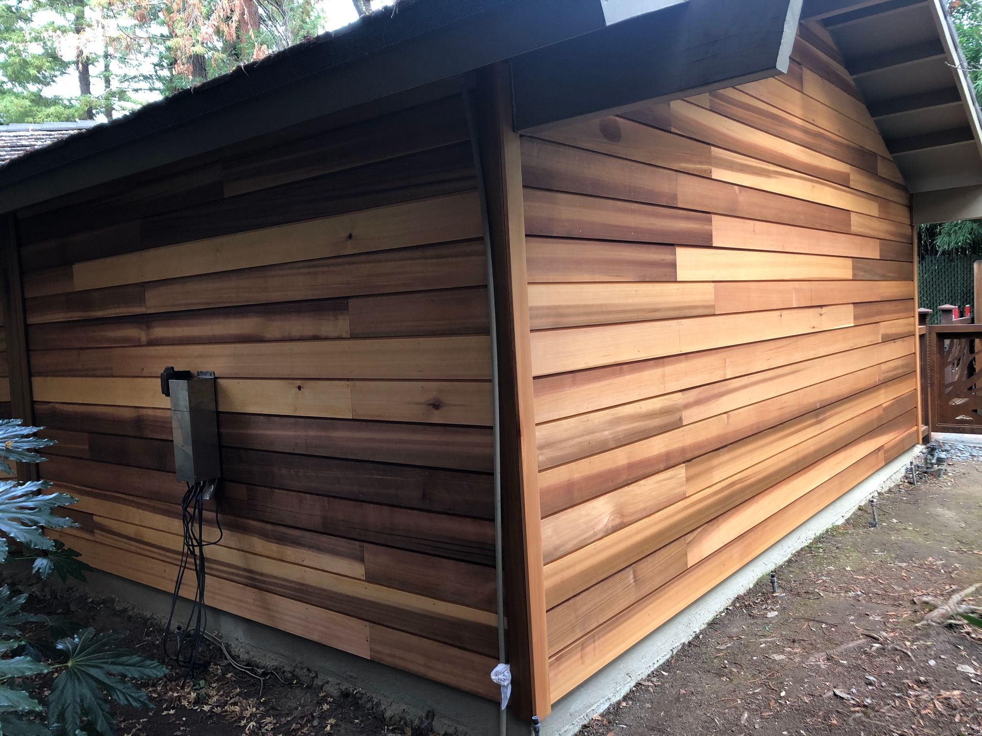 a house with a wooden siding.