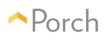 the porch logo has a yellow arrow pointing up .