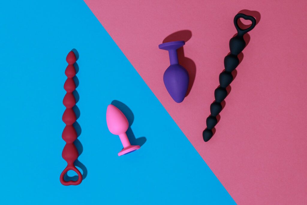 Sex toys on a dual color table