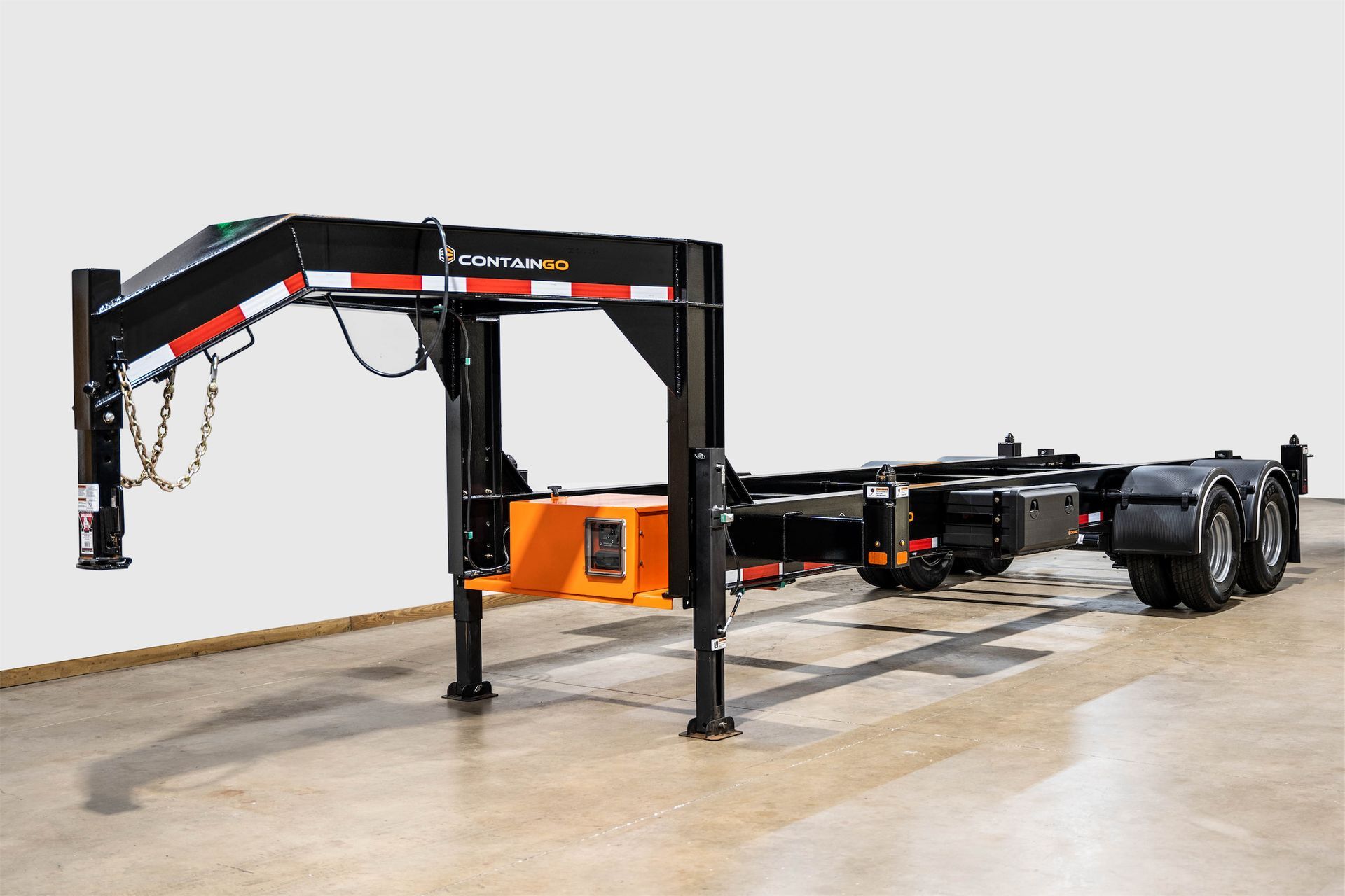 Side view of the ContainGo Container Leveling Chassis Trailer.