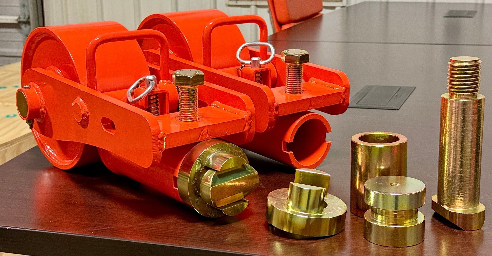 a close up of a close up of a set of ContainGo container end wheels attached to a container