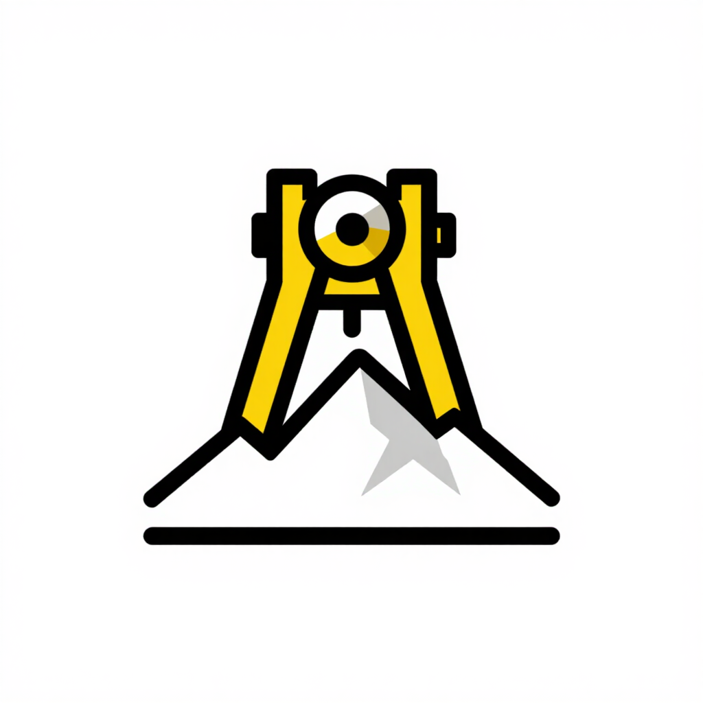 Icono de compás de dibujo amarillo y negro con una punta gris sobre un fondo blanco
