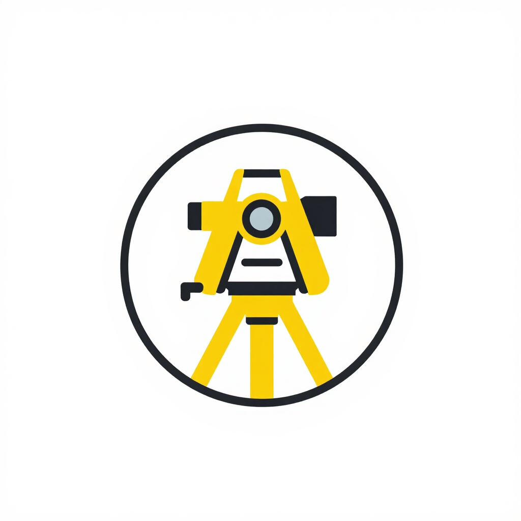 Icono de un trípode amarillo de topógrafo dentro de un círculo negro sobre un fondo blanco
