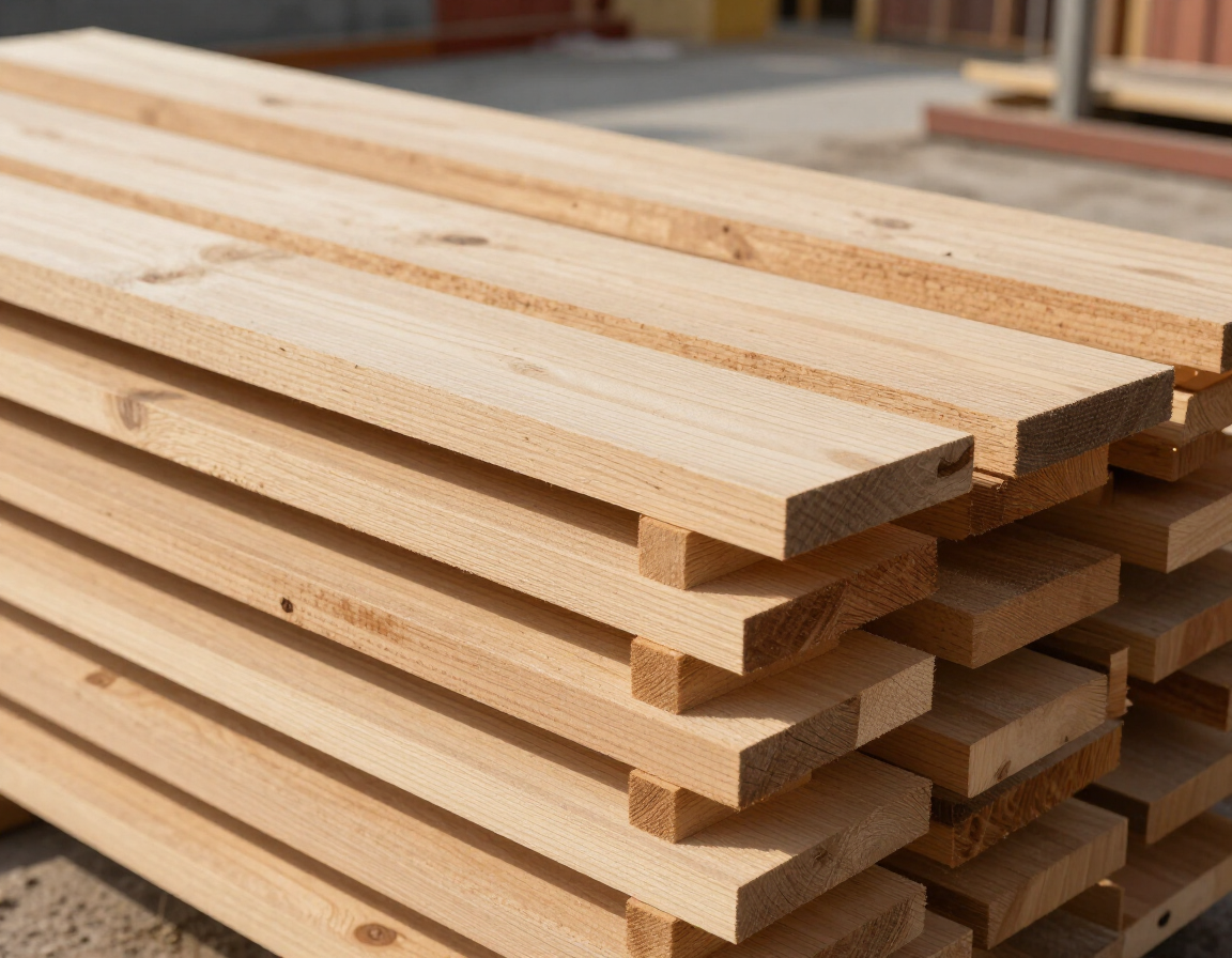Tablones de madera apilados en un taller, ordenados y listos para usar