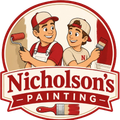 Nicholson's Painting logo with two smiling painters and red paint rollers on a cream background