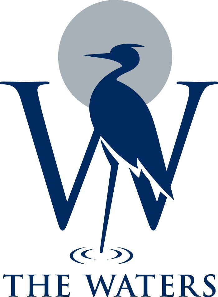 The Waters logo with a blue heron in front of a gray circle and stylized blue “W” letters