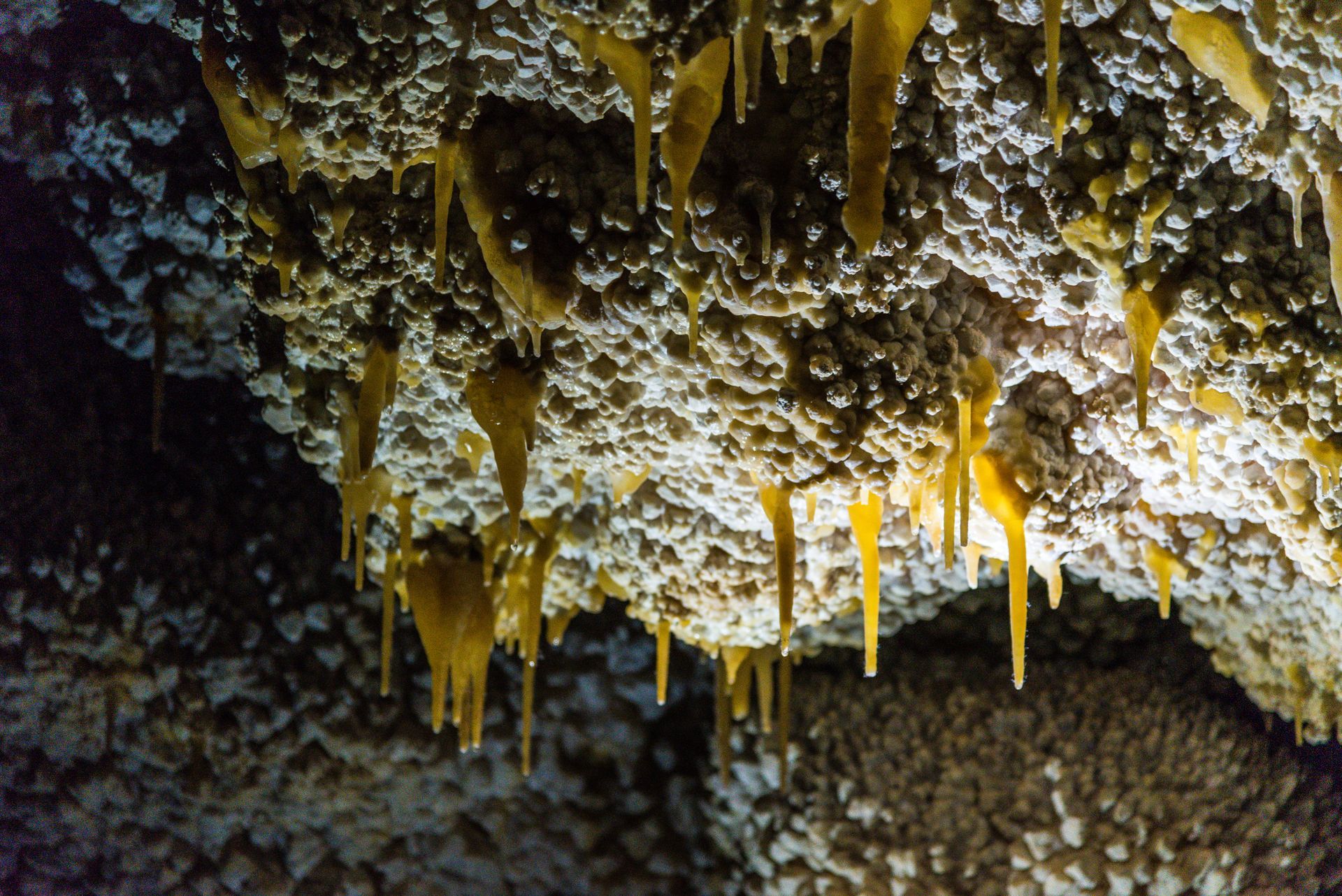 a cave with a lot of rocks hanging from the ceiling