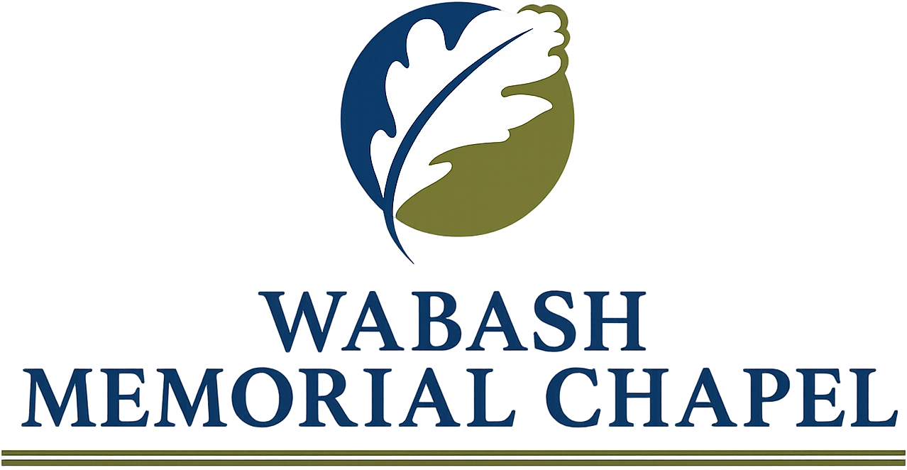 Wabash Memorial Chapel logo with stylized blue and gold leaf above blue text on white background