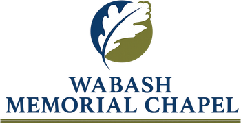 Wabash Memorial Chapel logo with stylized blue and gold leaf above blue text on white background
