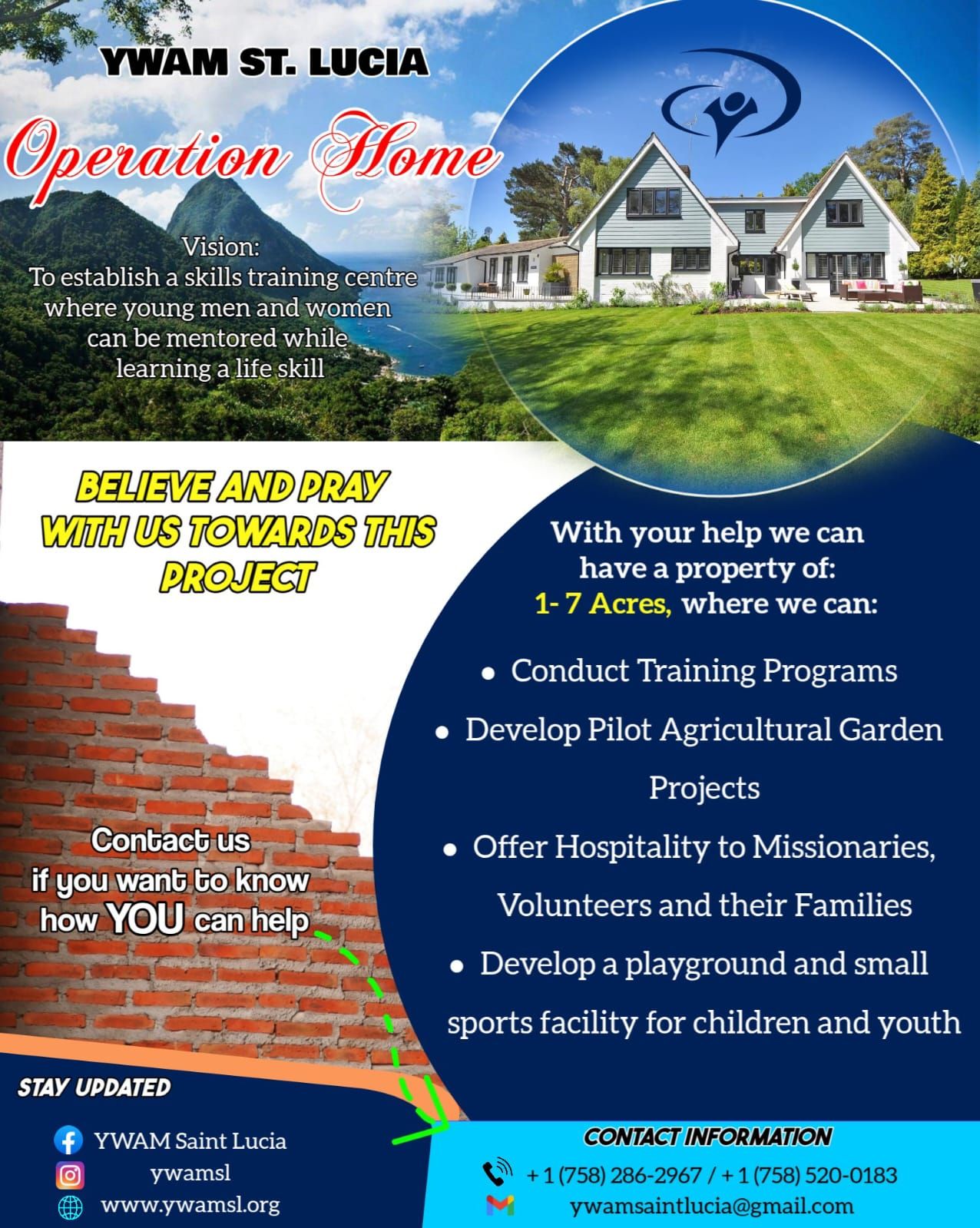 YWAM St. Lucia Operation Home project flyer, and ways to help.