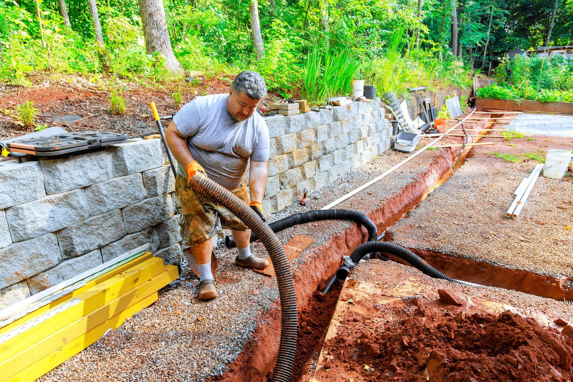 a septic tank is being built in the dirt
