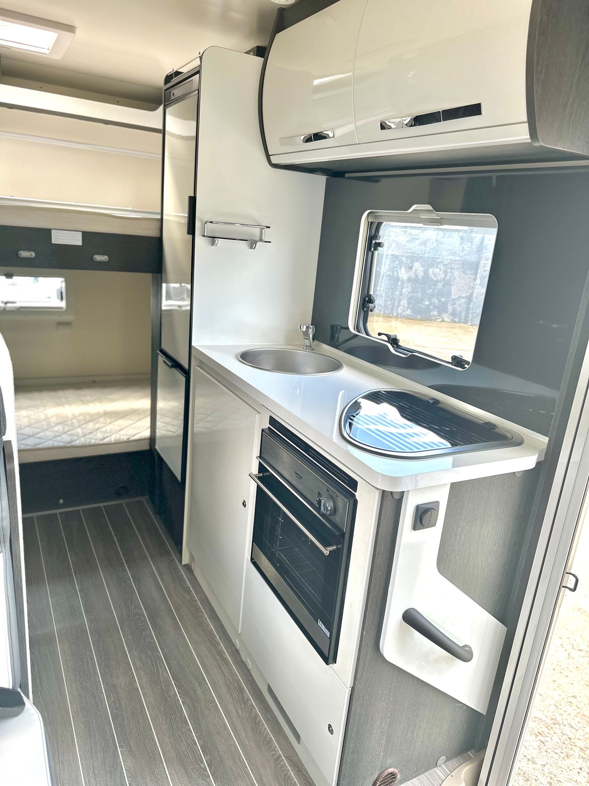 kitchen on a ford transit Roller Team 675 6 berth motorhome for sale used second hand bunk beds garage large storage