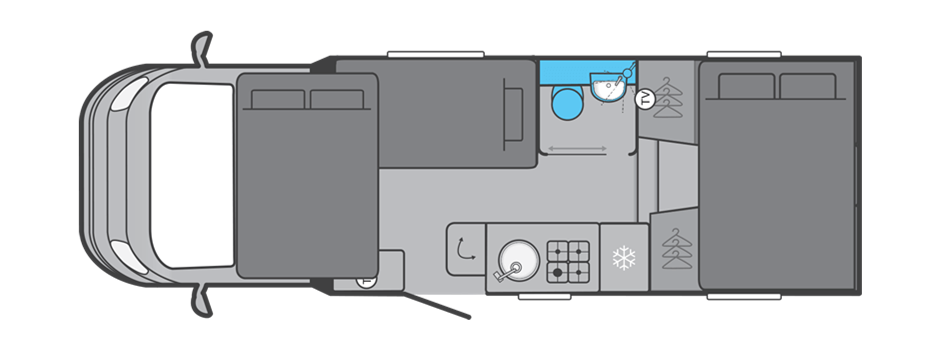 Night Time Layout - Option 2 swift voyager 485 5 berth motorhome hire rental - opt2 - night time layout