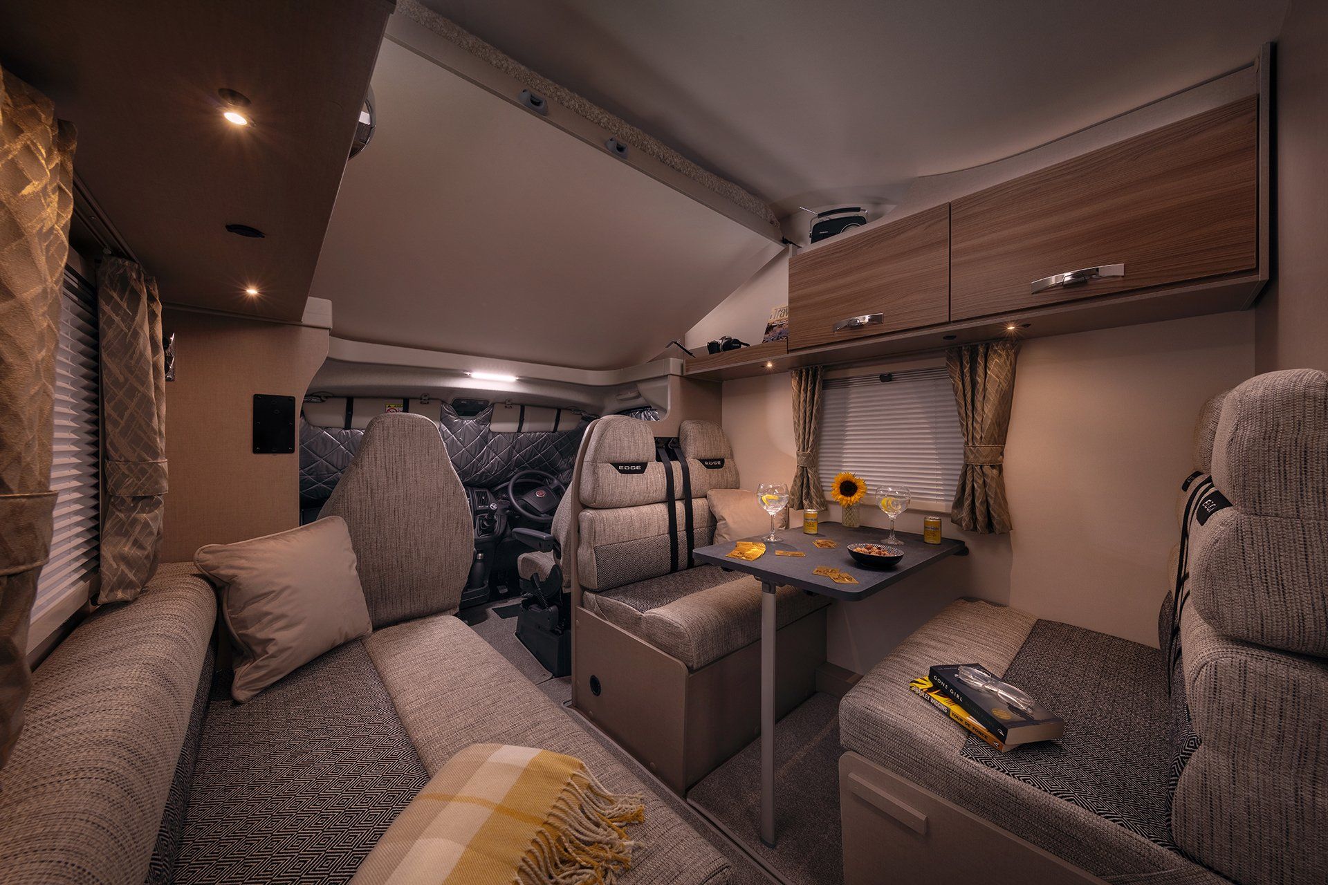 swift edge 486 6 berth motorhome hire rental for 6 people rear lounge