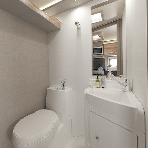 swift edge 486 6 berth motorhome hire rental for 6 people rear lounge bathroom washroom toilet shower
