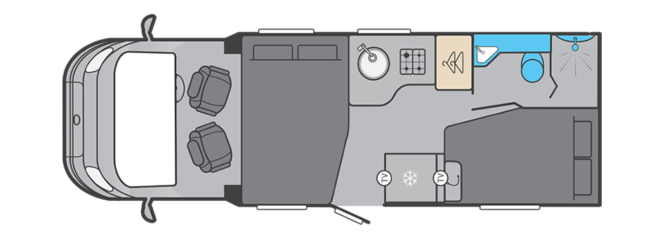 Night Time Layout swift voyager 564 4 berth motorhome hire rental - night time layout