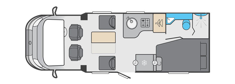 Layout for 4 people to travel swift voyager 564 4 berth automatic motorhome hire rental - travelling layout for 4 people