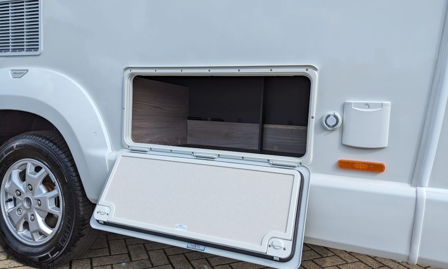 swift voyager 475 5 berth motorhome hire rental for 2-5 people rear lounge festivals, kids holidays, half term, exterior storage