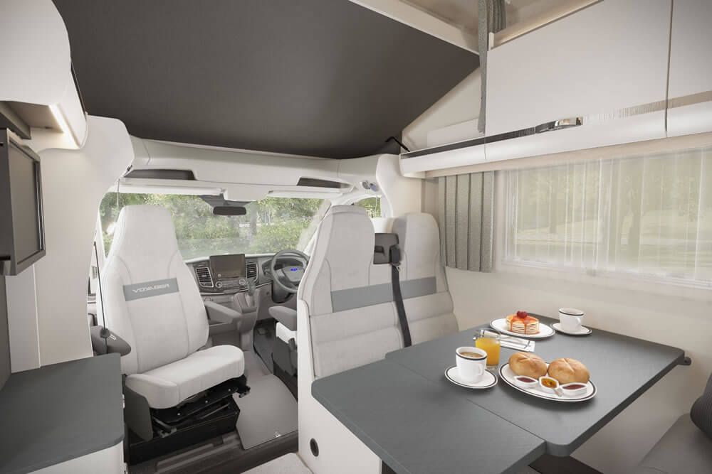 voyager 475 5 berth motorhome hire rental for 2-5 people rear lounge camping holidays