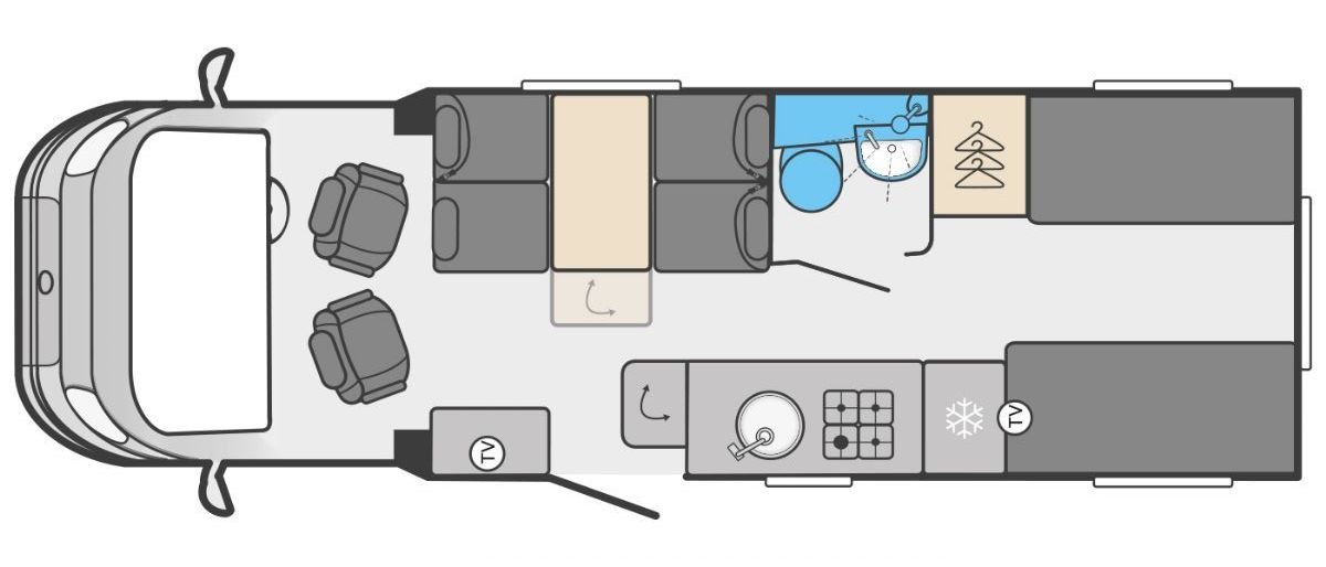 Day Time Layout swift voyager 475 5 berth motorhome hire rental - Day Time Layout