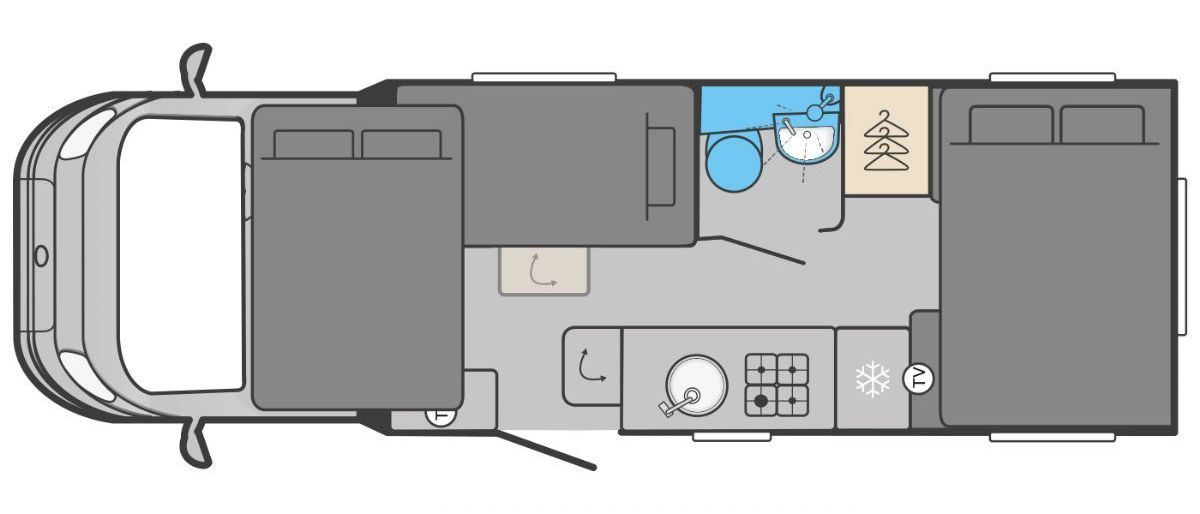 Night Time Layout swift voyager 475 5 berth motorhome hire rental - Night Time Layout