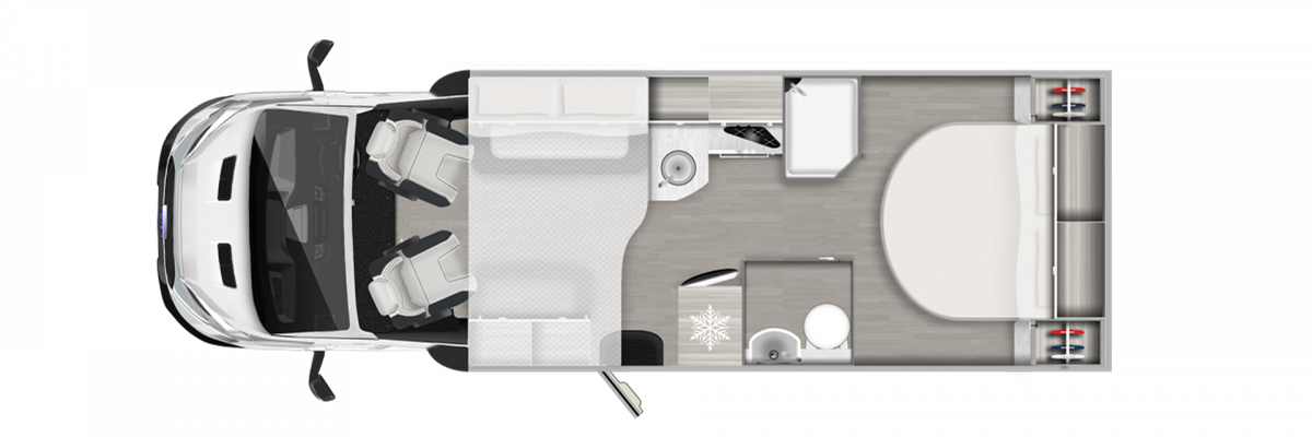 motorhome hire with a fixed rear island bed, motorhome rental, holidays in the uk and europe, luxury camping, autotrail tribute f line 74
