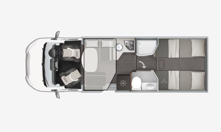 Floorplan / Layout Roller Team Zefiro 685 4 berth motorhome hire rental - Layout