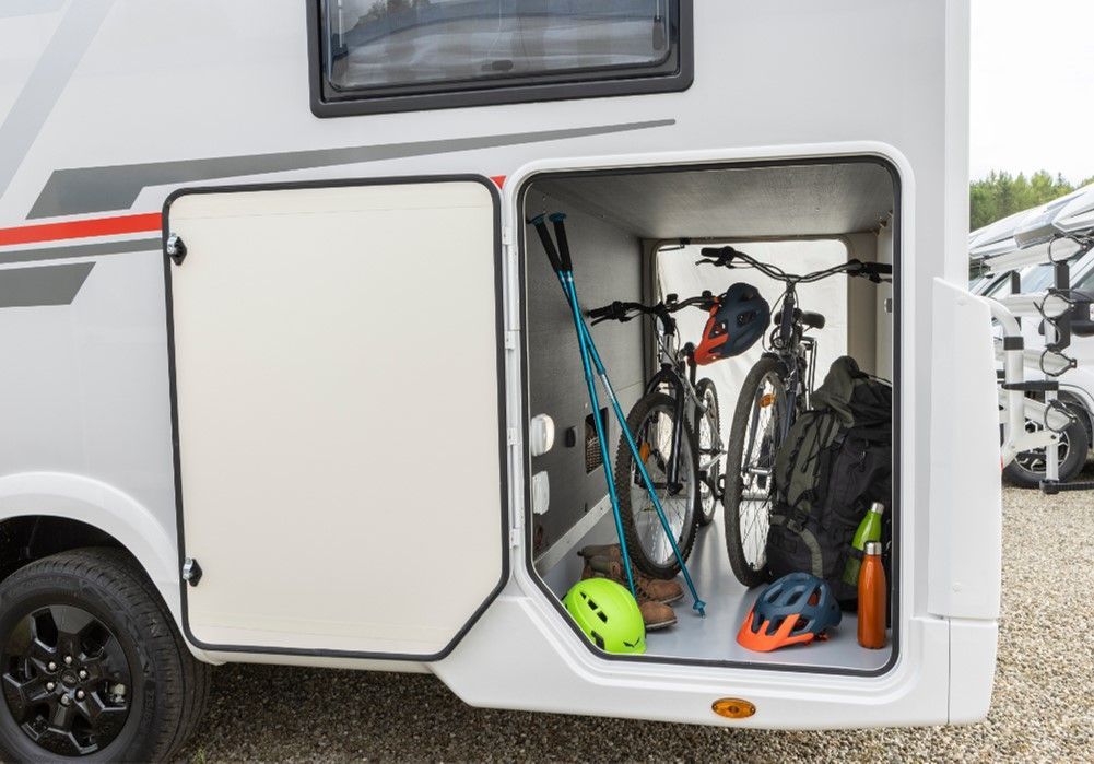 Roller Team Zefiro 685 4 berth motorhome for hire, this motorhome has a large storage/garage area